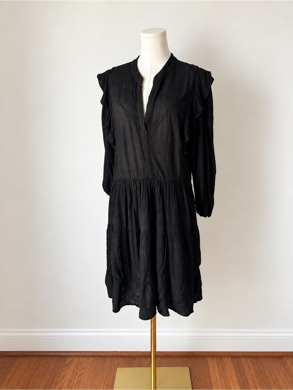 AMADI Black Ruffle Long Sleeve Dress M Boho Romantic Cottagecore whimsigoth